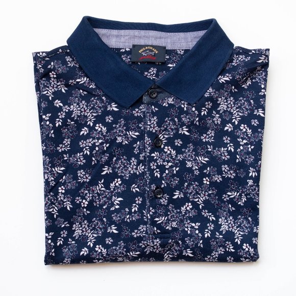 PAUL & SHARK Yachting Cotton Polo Shirt Blue with Floral Design, 2XL, Big & Tall - Picture 2 of 8
